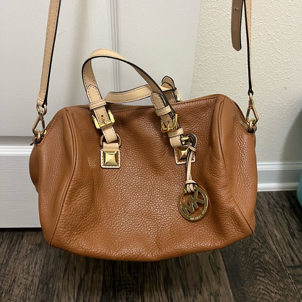 Michael Kors Tan Leather Satchel with Gold Accents